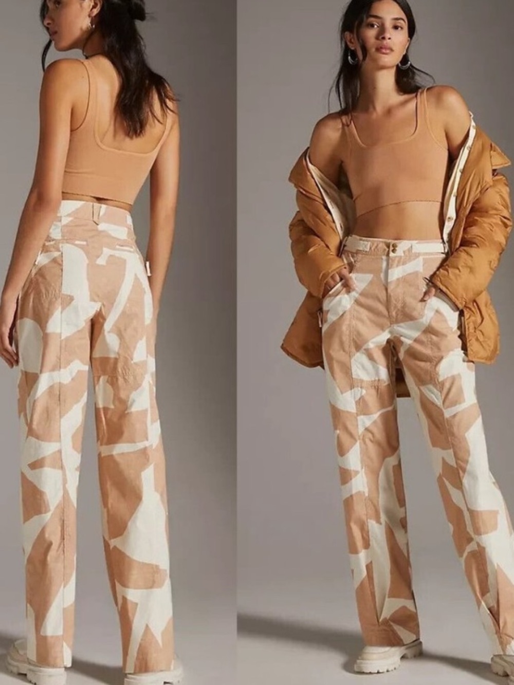Anthropologie Utility Barrel Cotton Pants in Tan Sz 4